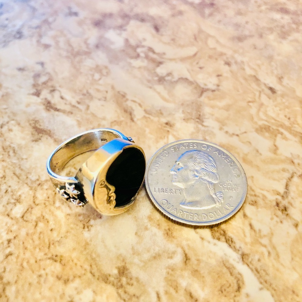 Sterling Silver Onyx Moon Ring 925 Jewelry - Picture 3 of 3